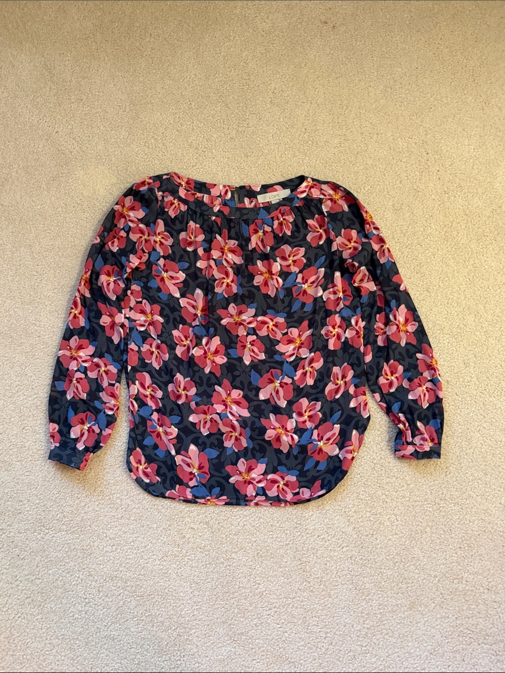 LOFT Long Sleeve Blouse with Pink Floral Print